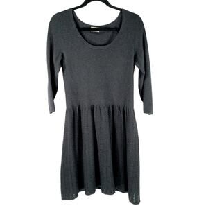Madewell Wallace Sweater Dress M Women Gray Black 3/4 Sleeve Skirt‎ Herringbone